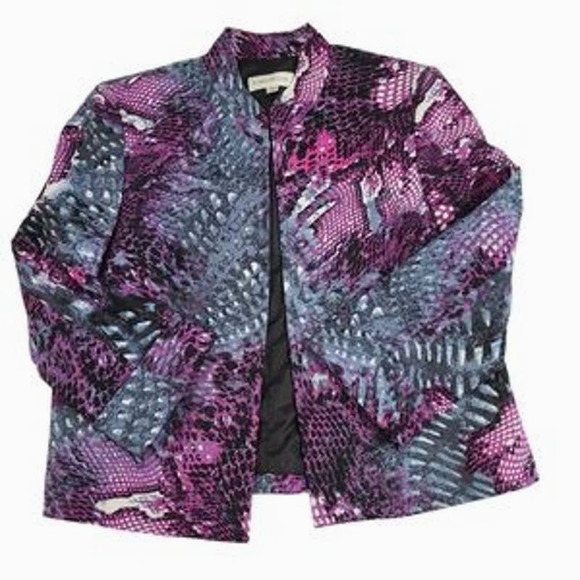 Evan Picone Open Front Jacket Snake Print Purple 10P - Picture 3 of 11